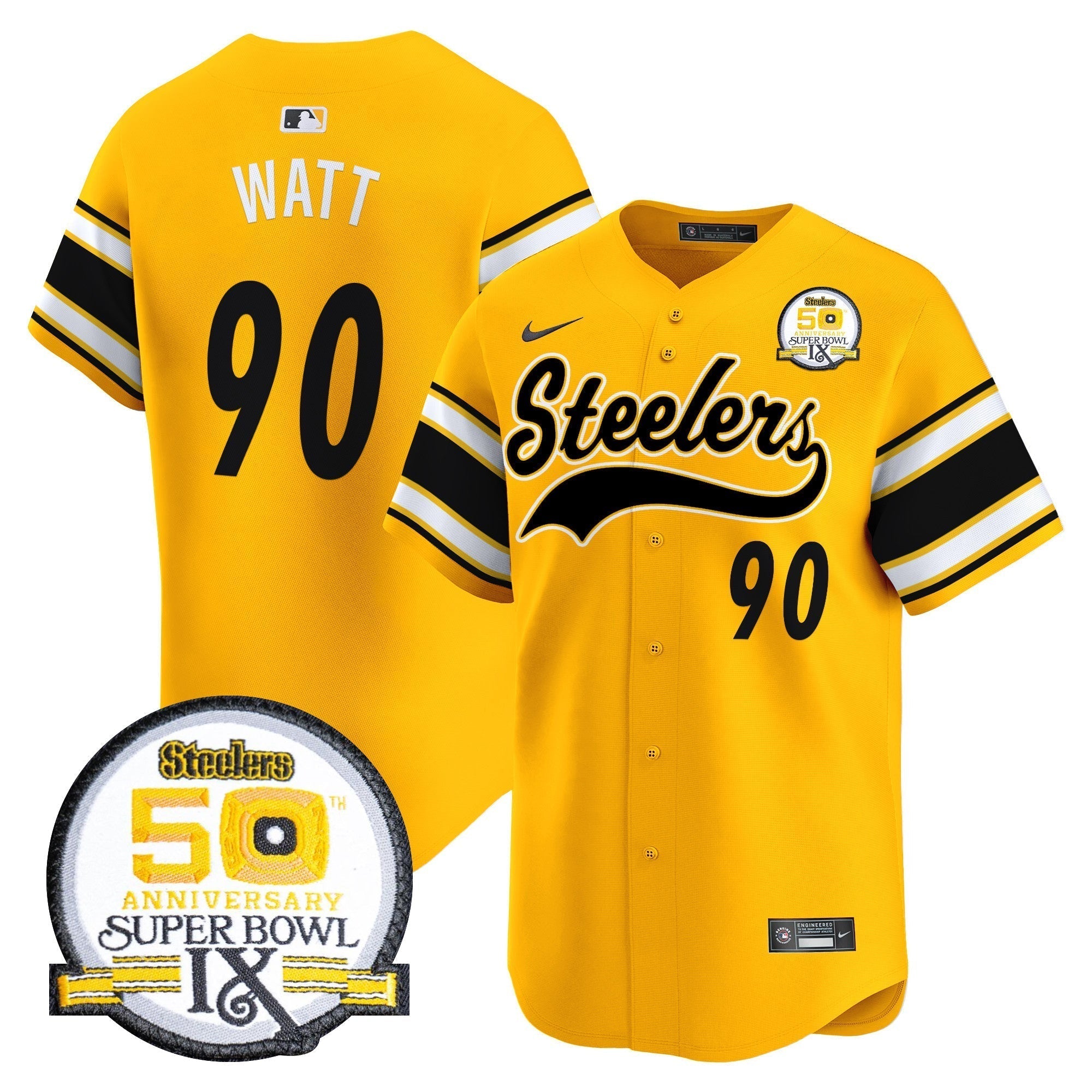 Steelers 50th Anniversary Of Super Bowl IX Patch Vapor Premier Baseball Jersey - All Stitched