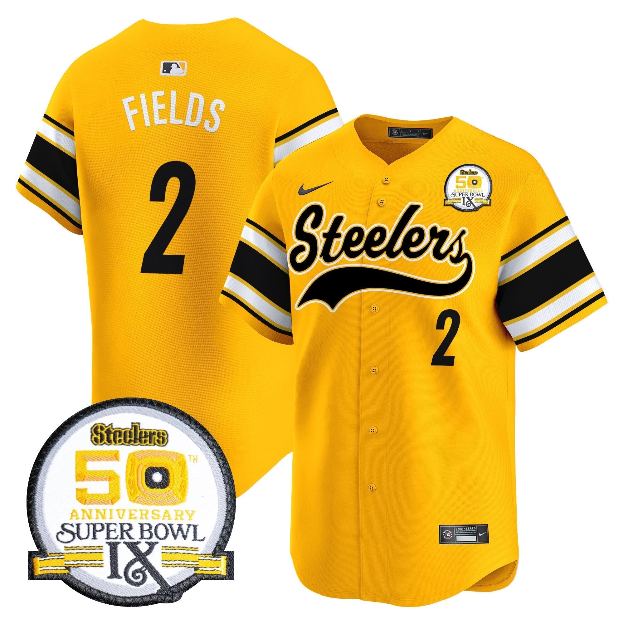 Steelers 50th Anniversary Of Super Bowl IX Patch Vapor Premier Baseball Jersey - All Stitched