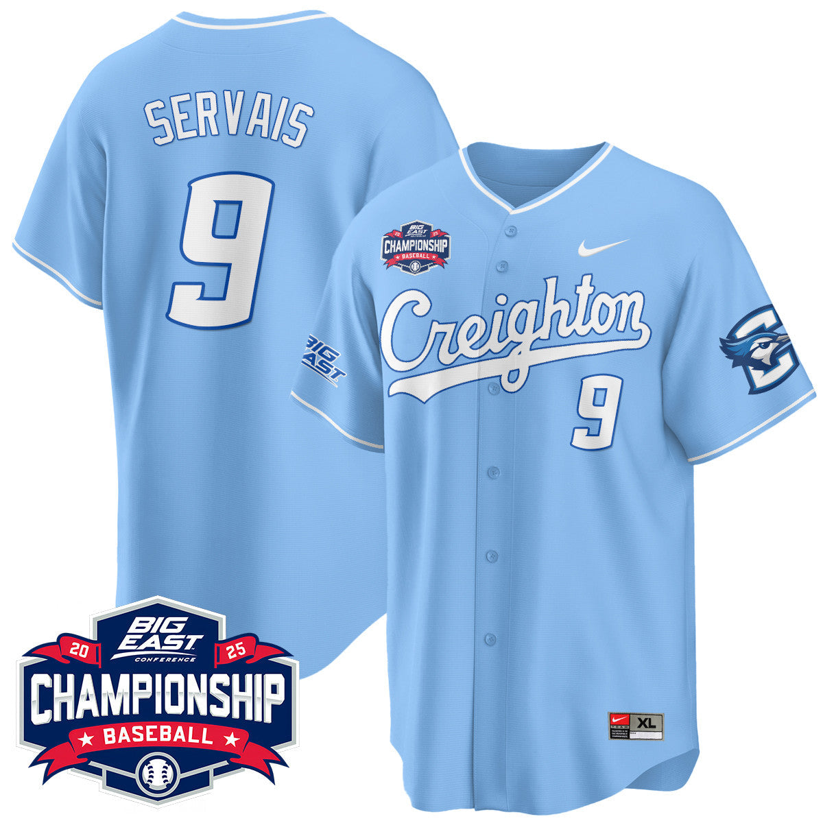 Creighton Bluejays Baseball 2025 Big East Baseball Tournament Champions Men Jersey - All Stitched