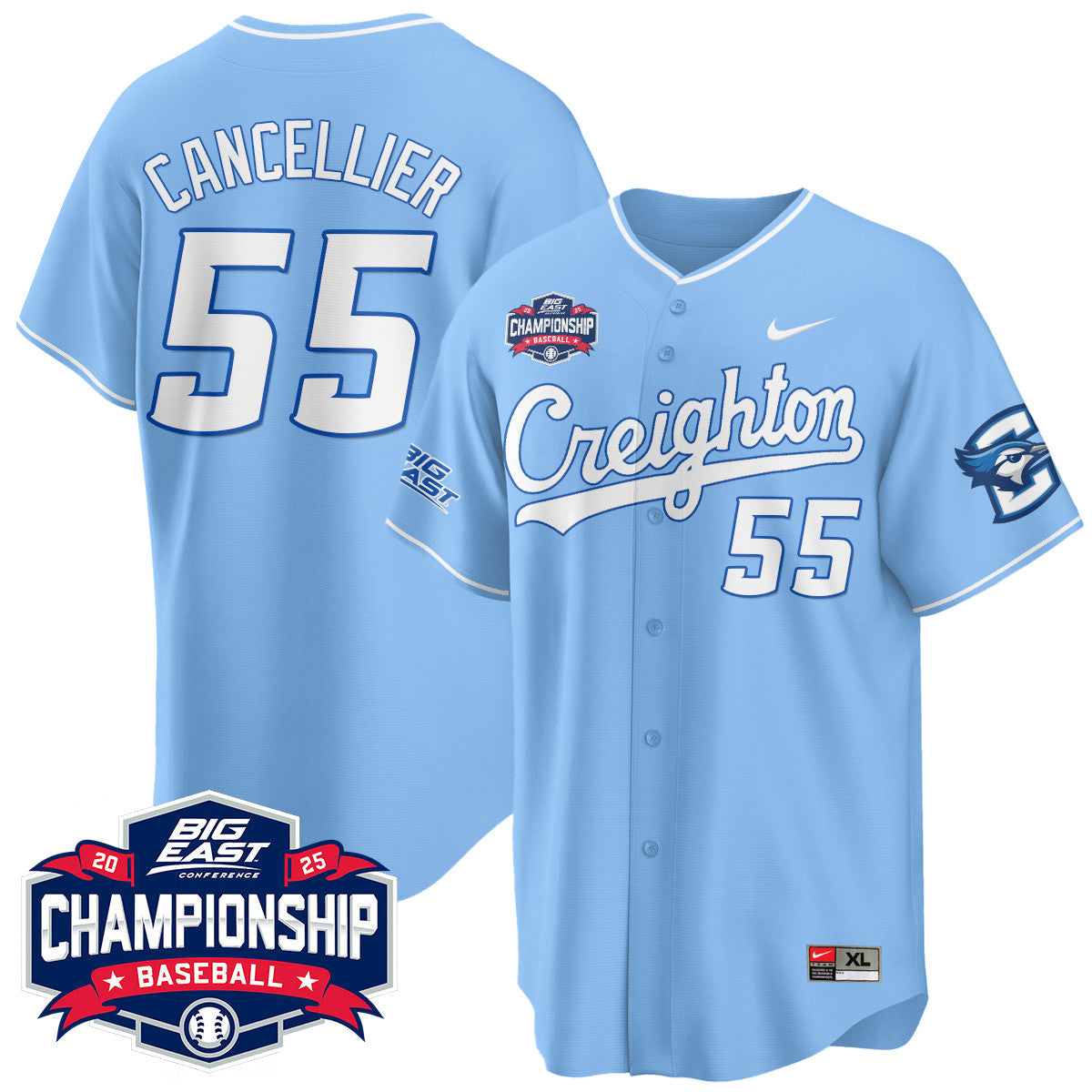 Creighton Bluejays Baseball 2025 Big East Baseball Tournament Champions Men Jersey - All Stitched
