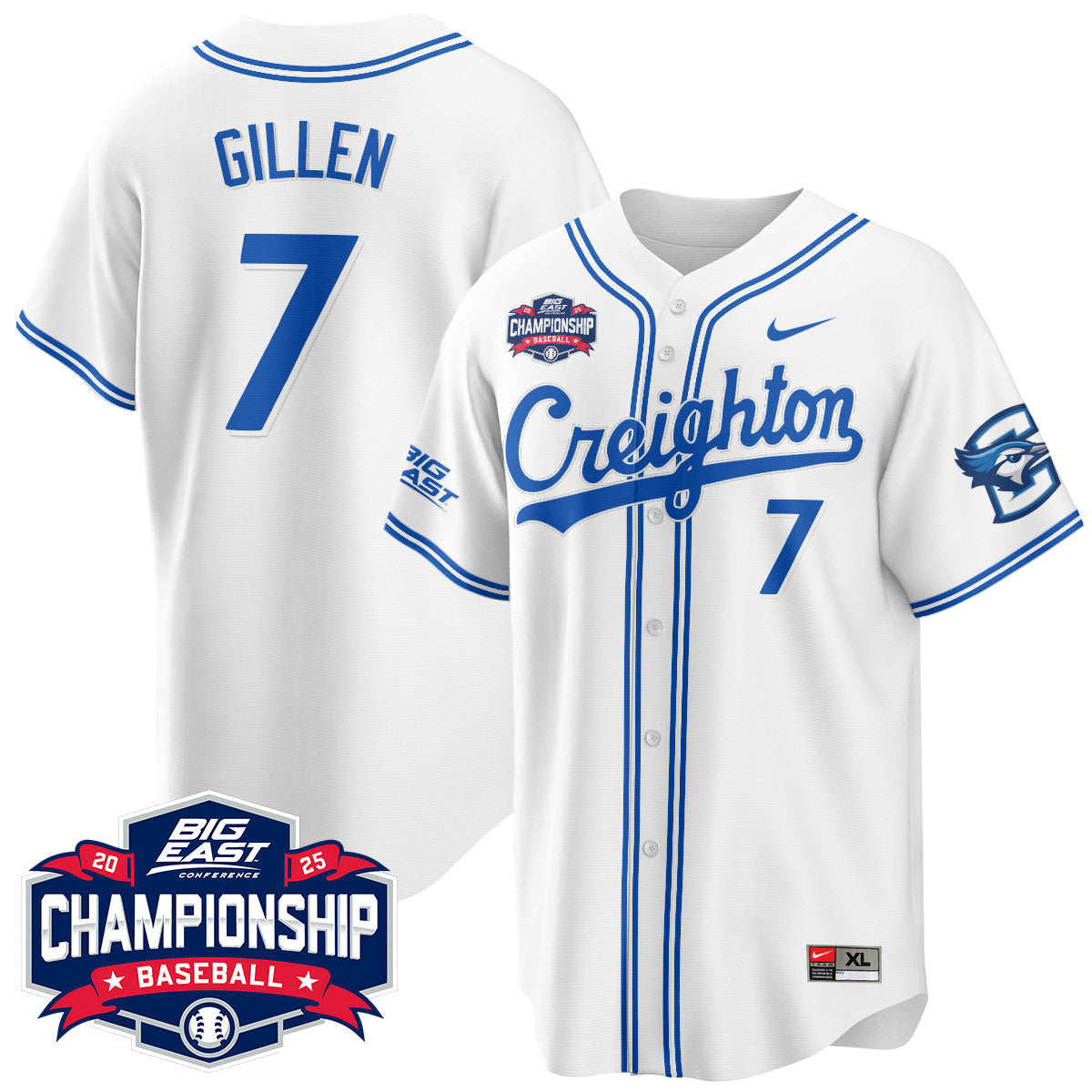 Creighton Bluejays Baseball 2025 Big East Baseball Tournament Champions Jersey - All Stitched