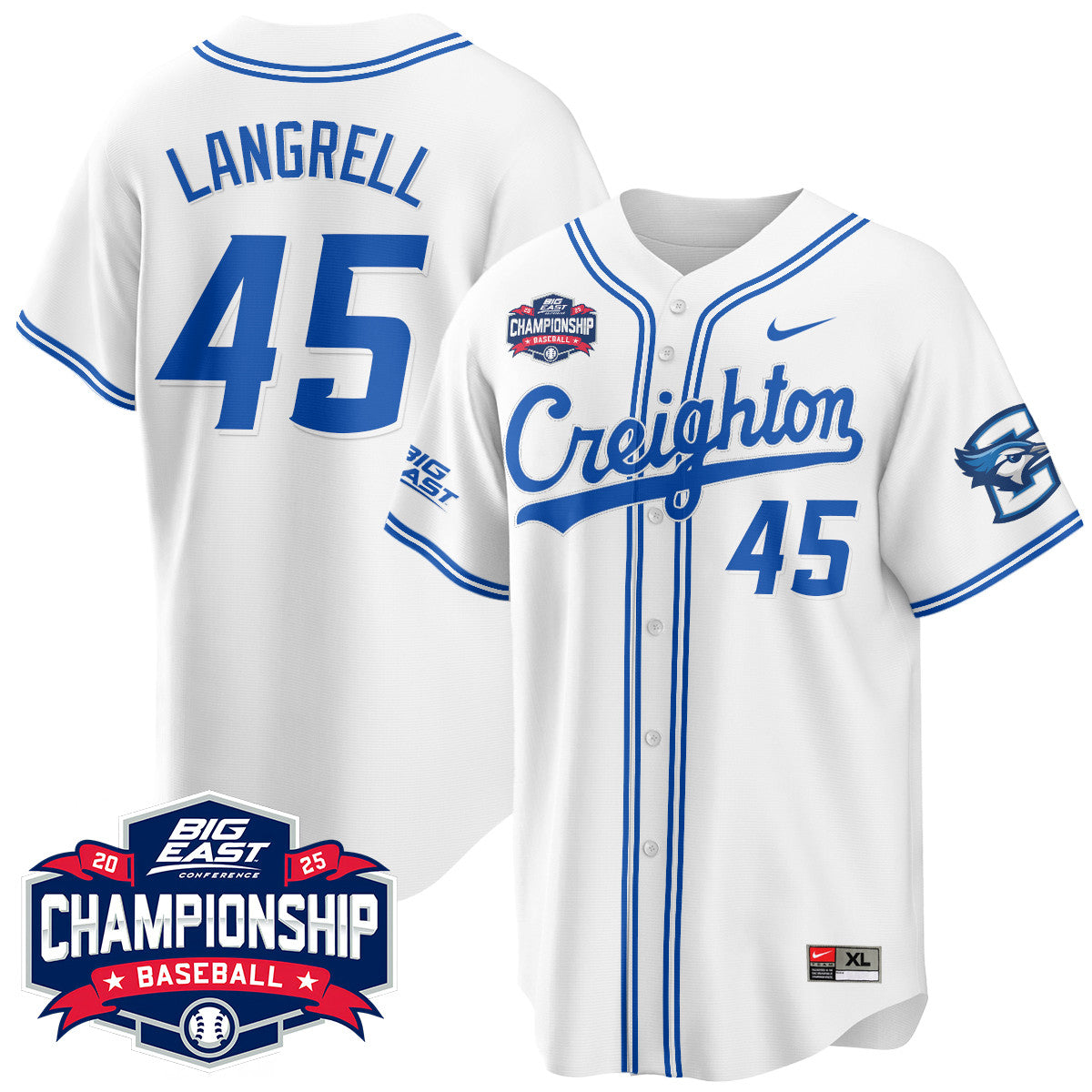 Creighton Bluejays Baseball 2025 Big East Baseball Tournament Champions Jersey - All Stitched