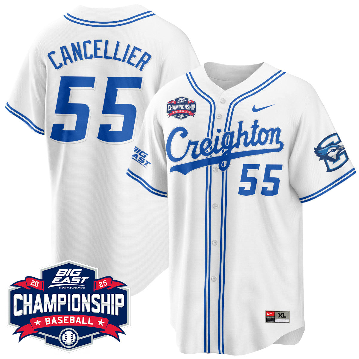 Creighton Bluejays Baseball 2025 Big East Baseball Tournament Champions Jersey - All Stitched