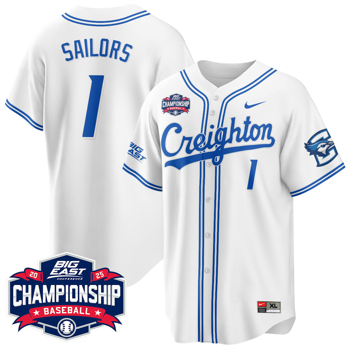 Creighton Bluejays Baseball 2025 Big East Baseball Tournament Champions Jersey - All Stitched