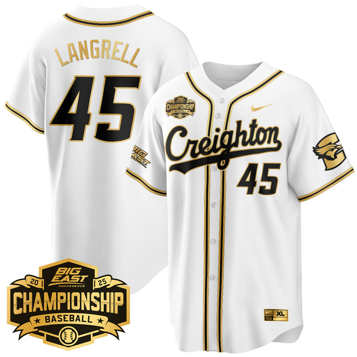 Creighton Bluejays Baseball 2025 Big East Baseball Tournament Champions Jersey - All Stitched