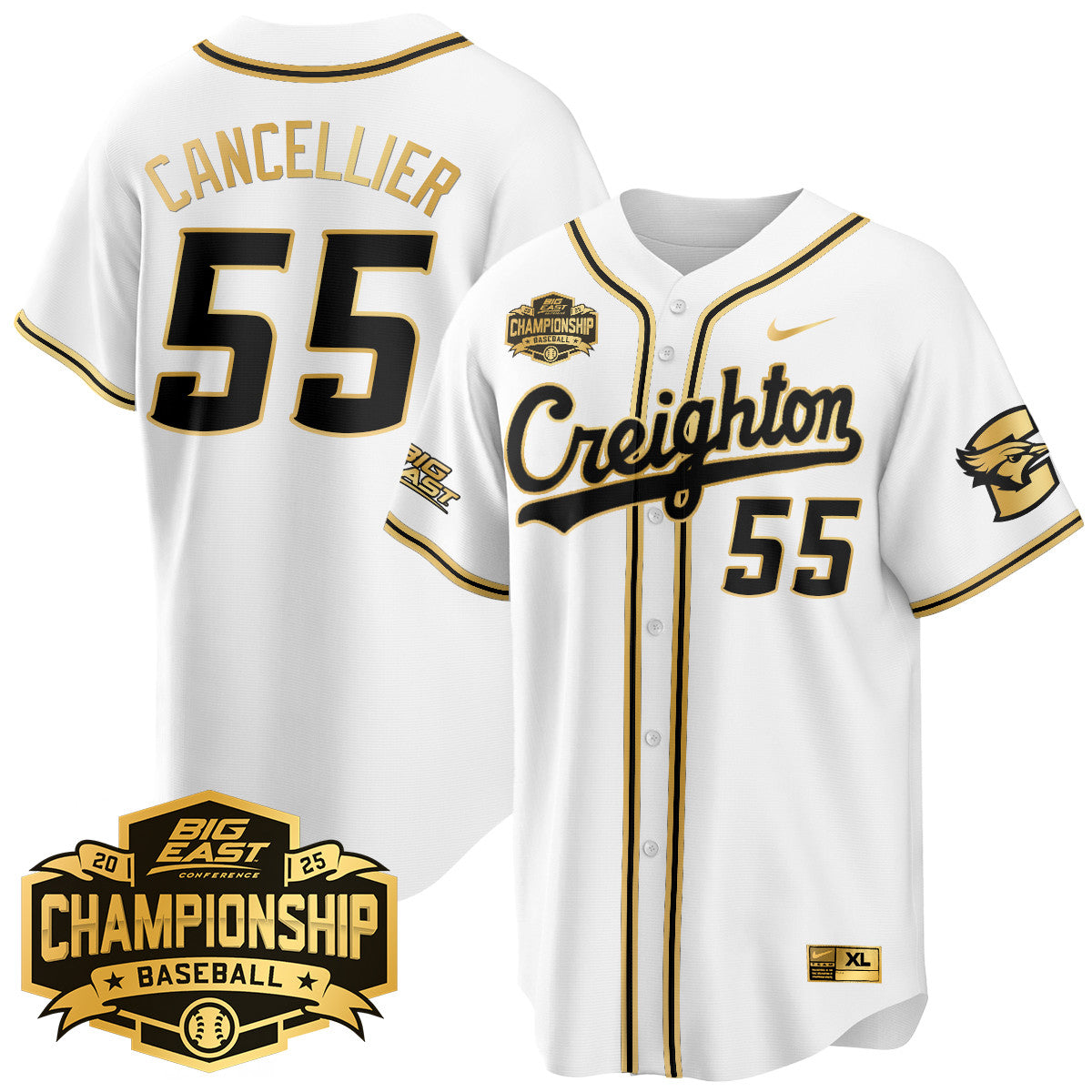 Creighton Bluejays Baseball 2025 Big East Baseball Tournament Champions Jersey - All Stitched