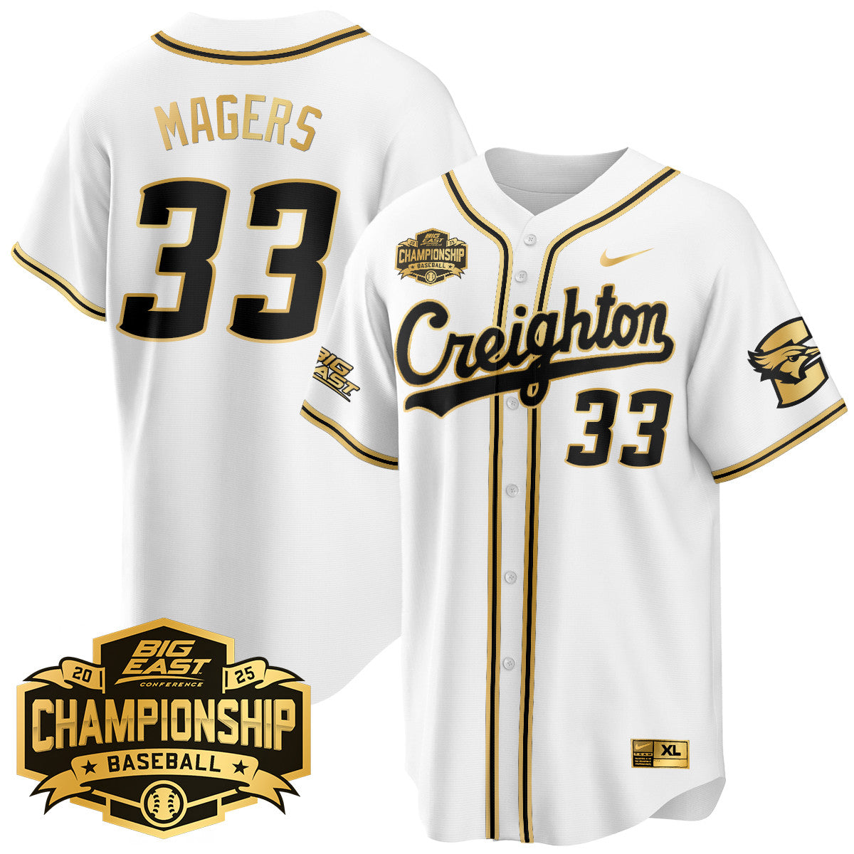 Creighton Bluejays Baseball 2025 Big East Baseball Tournament Champions Jersey - All Stitched