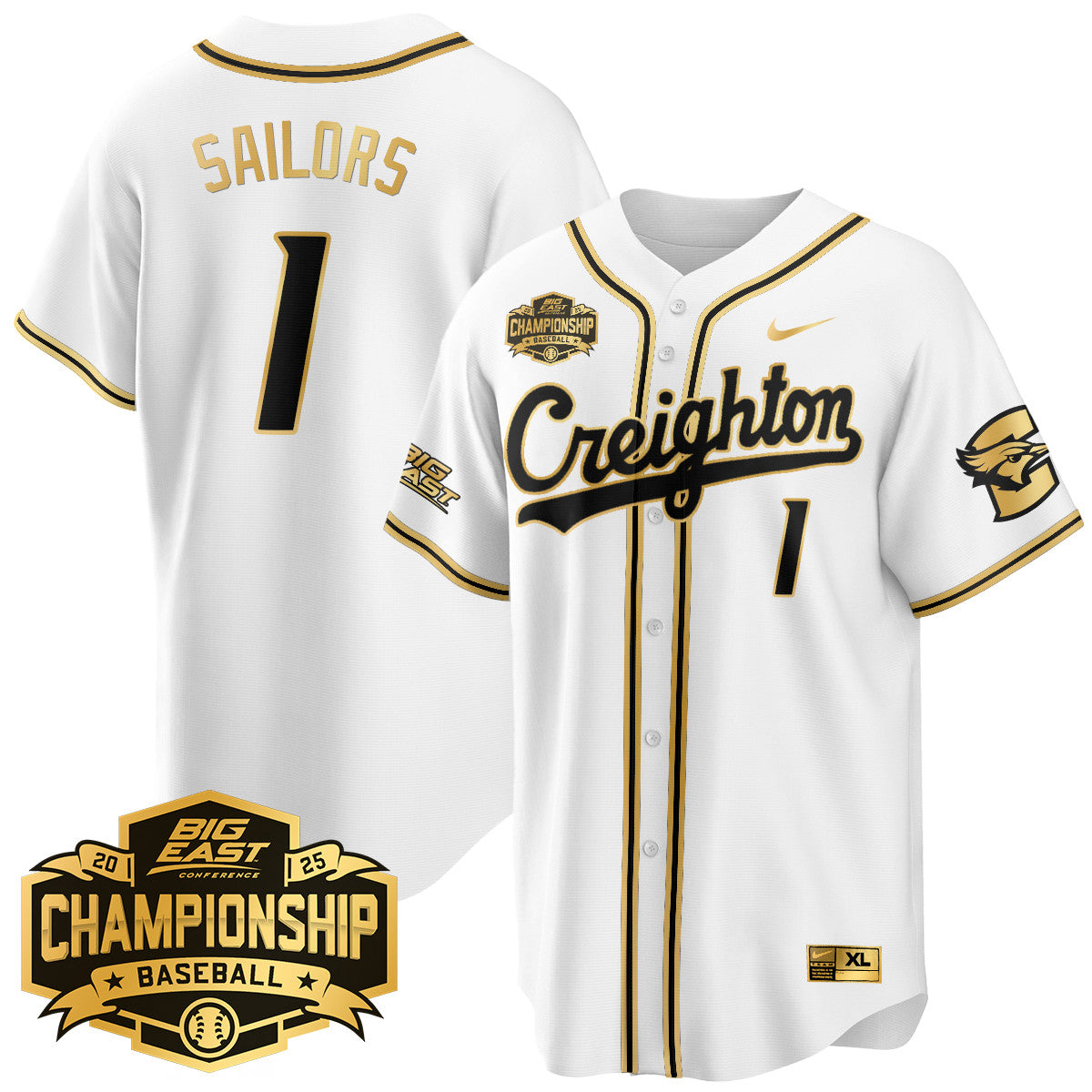Creighton Bluejays Baseball 2025 Big East Baseball Tournament Champions Jersey - All Stitched