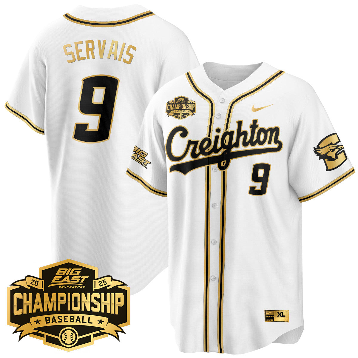 Creighton Bluejays Baseball 2025 Big East Baseball Tournament Champions Jersey - All Stitched