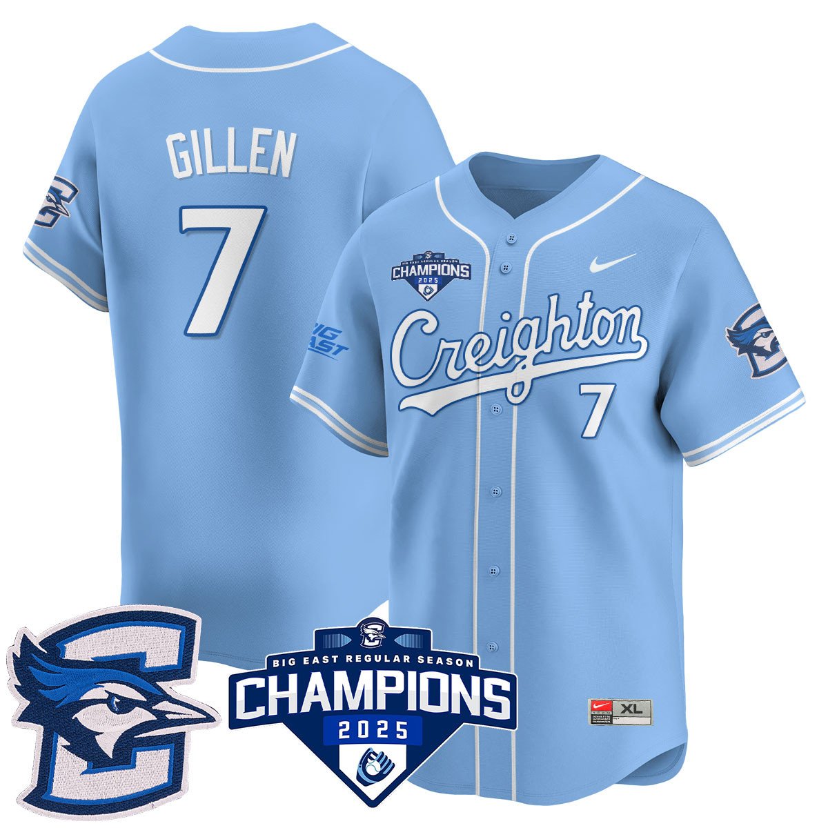 Creighton Bluejays Baseball 2025 Big East Baseball Tournament Champions Men Jersey N1 - All Stitched