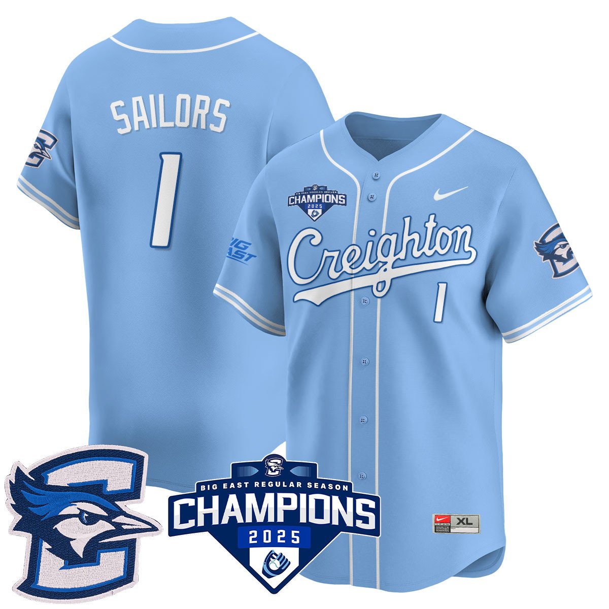 Creighton Bluejays Baseball 2025 Big East Baseball Tournament Champions Men Jersey N1 - All Stitched