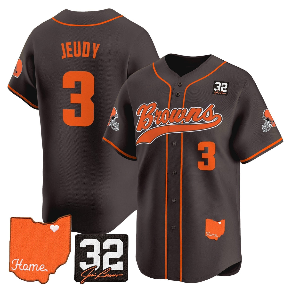 CLE '#32 Jim Brown Memorial & Home Patch' Vapor Baseball Jersey - Stitched