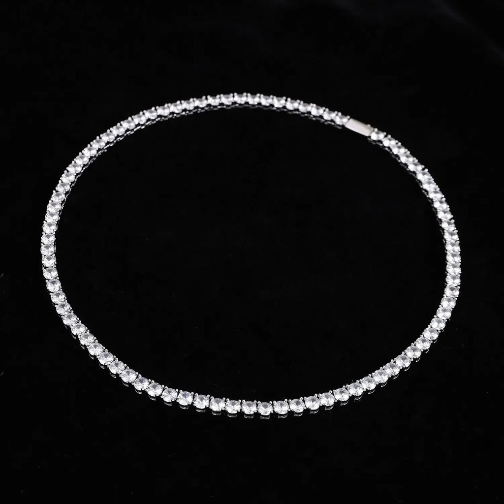 SAIYE 925 Sterling Silver Necklace Zircon Chain Necklace Women Fashion Simple Engagement Wedding Charm Jewelry 4mm 45cm