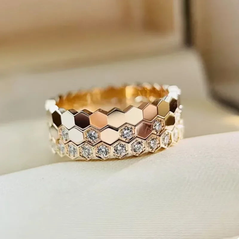 925 Sterling Silver Pave AAA Zircconia Honeycomb Style Ring For Women Fine Jewelry