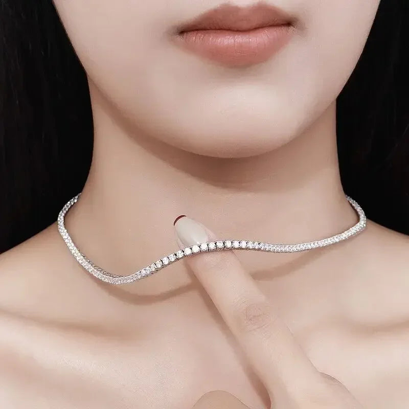 SAIYE 925 Sterling Silver Necklace Zircon Chain Necklace Women Fashion Simple Engagement Wedding Charm Jewelry 4mm 45cm