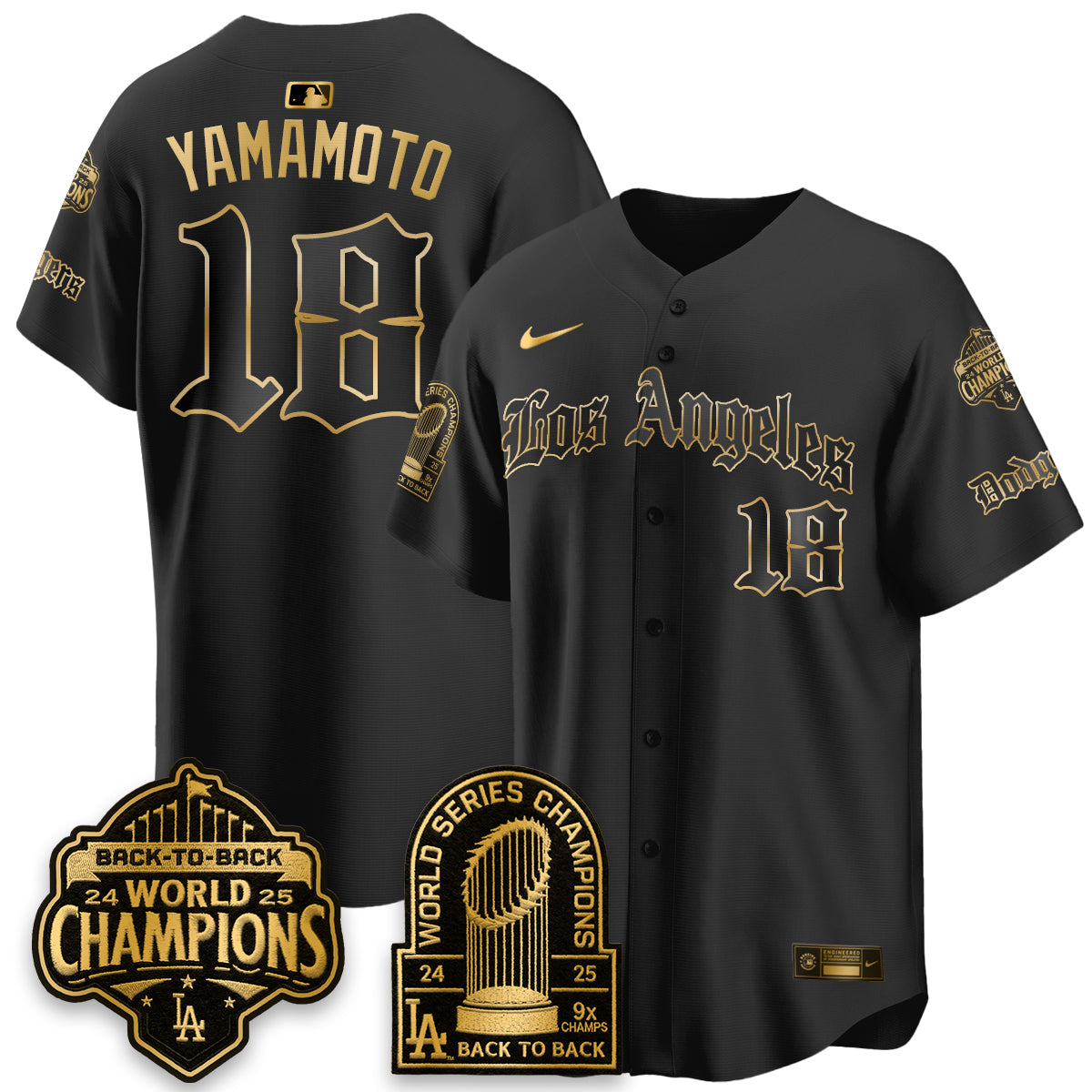 Los Angeles Dodgers WS Champions Back 2 Back Patch Vapor Premier Limited Gothic Edition Jersey - All Stitched