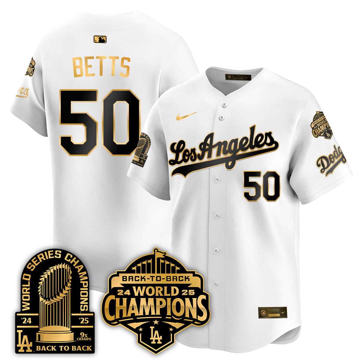 Los Angeles Dodgers Gold Collection Vapor Limited Jersey - 9x & B2B Champs - All Stitched