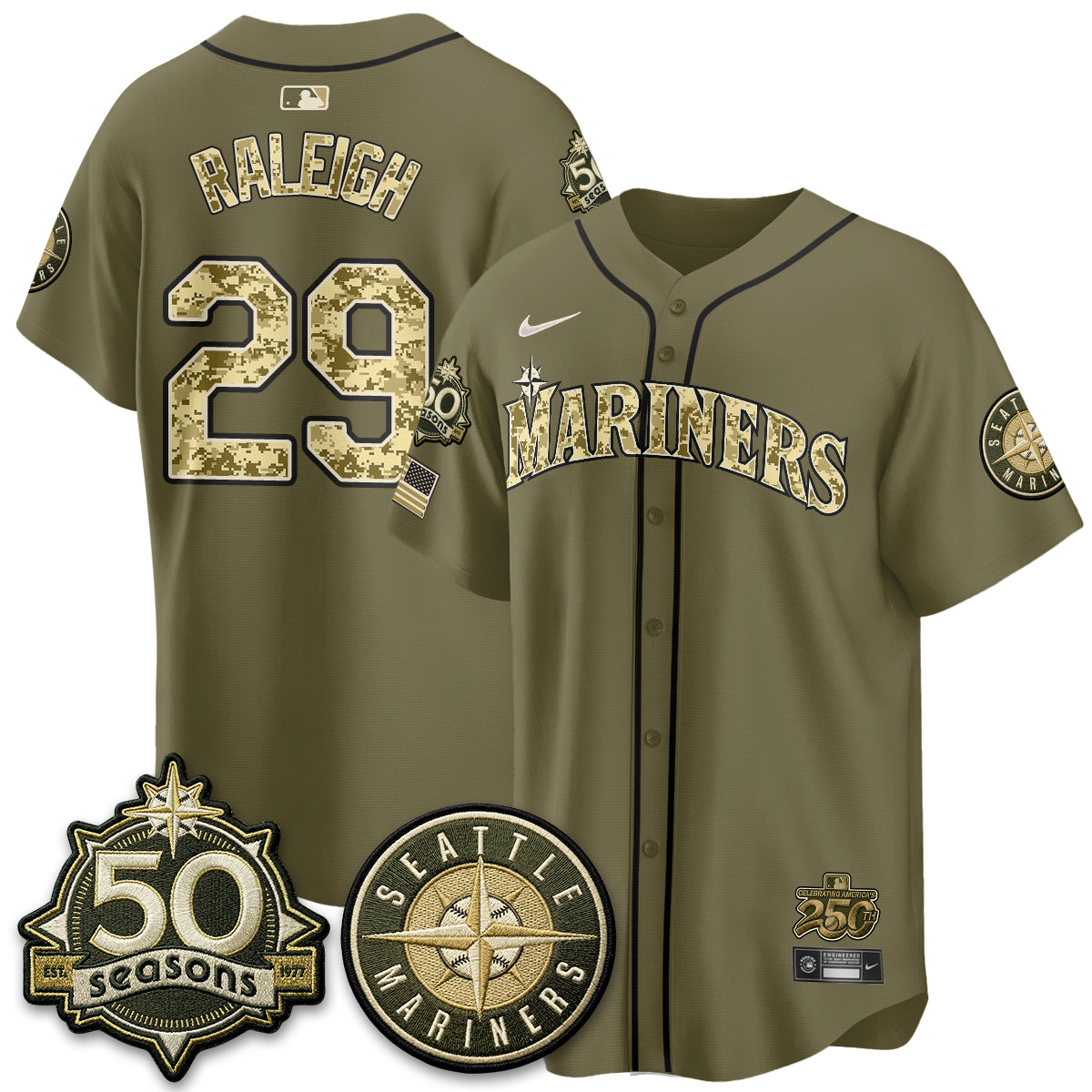 Seattle Mariners 2026 Armed Forces Day Jersey V3 - All Stitched