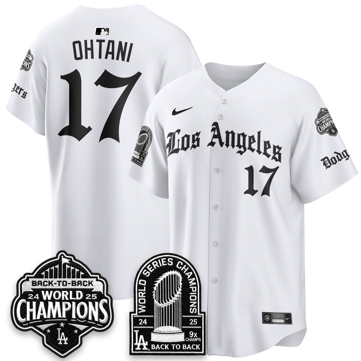 Los Angeles Dodgers WS Champions Back 2 Back Patch Vapor Premier Limited Gothic Edition Jersey - All Stitched