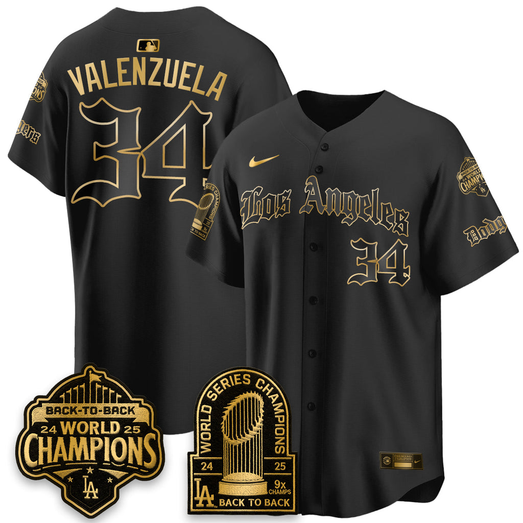 Los Angeles Dodgers WS Champions Back 2 Back Patch Vapor Premier Limited Gothic Edition Jersey - All Stitched
