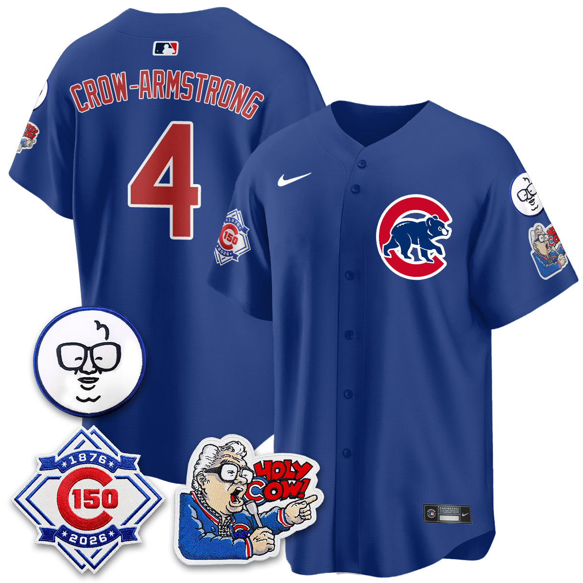 CHC 150th Anniversary Harry Caray Holy Cow Limited Blue Jersey - Stitched V2